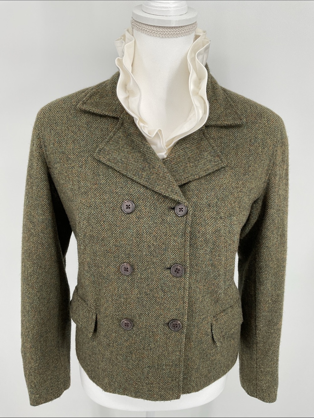 Lauren Ralph Lauren Petite 100% Lambswool Tweed Blazer –2P Double Breasted Olive